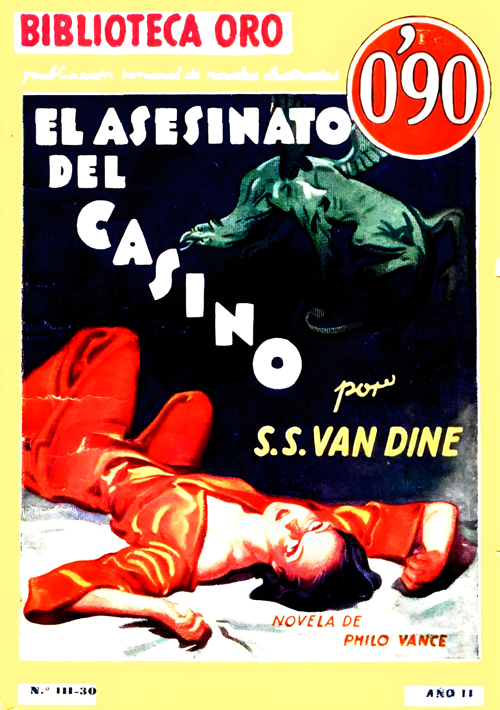 Portada del libro 'El asesinato del casino', publicado por Editorial Molino en 1935 dentro de la colección Biblioteca Oro [1º Etapa - Amarilla]