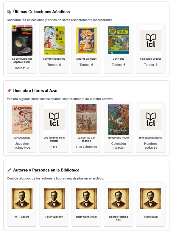 Apartado con las últimas colecciones y descubrimientos de libros o personas.