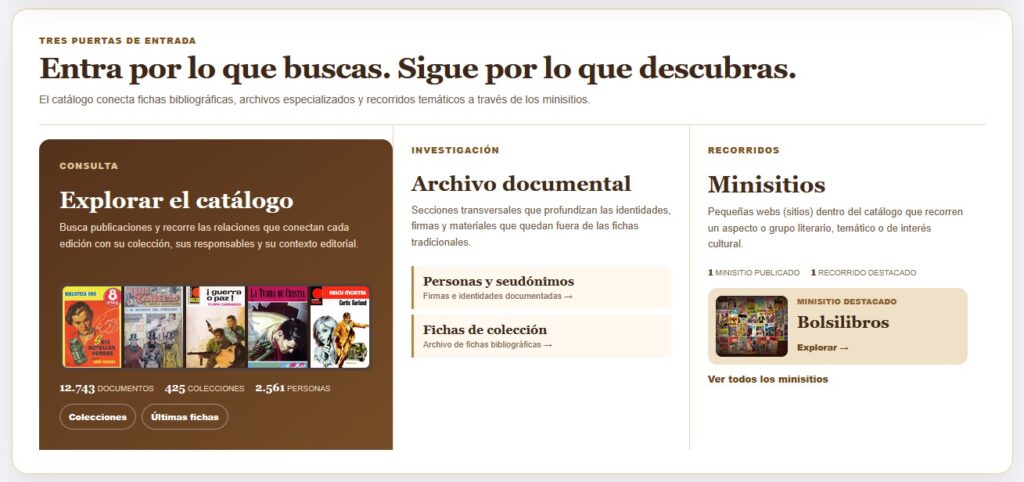 Puerta de entrada a las distintas secciones principales de Letraconletra.