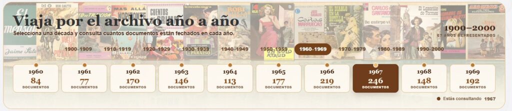 Visualizador por décadas con su collage correspondiente.